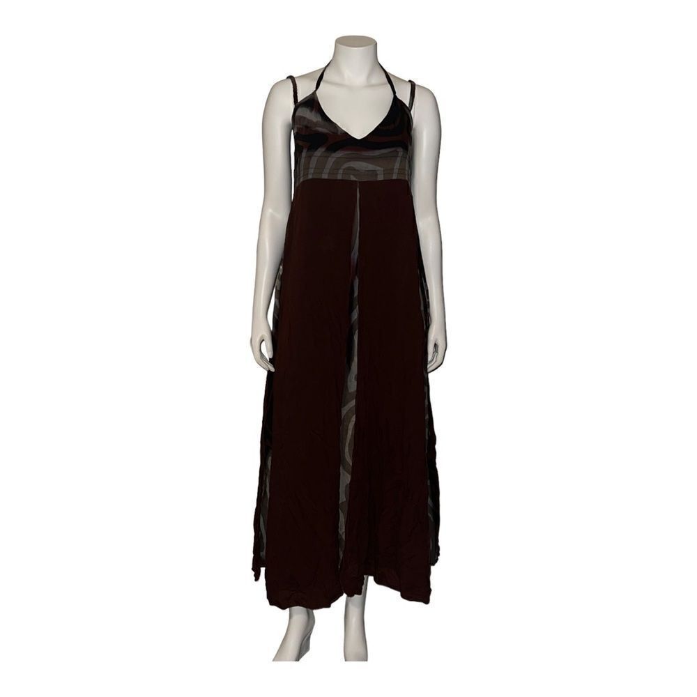 Sultry Touch Green & Brown Boho Maxi Dress Flowy Sleeveless Size 0 NWT